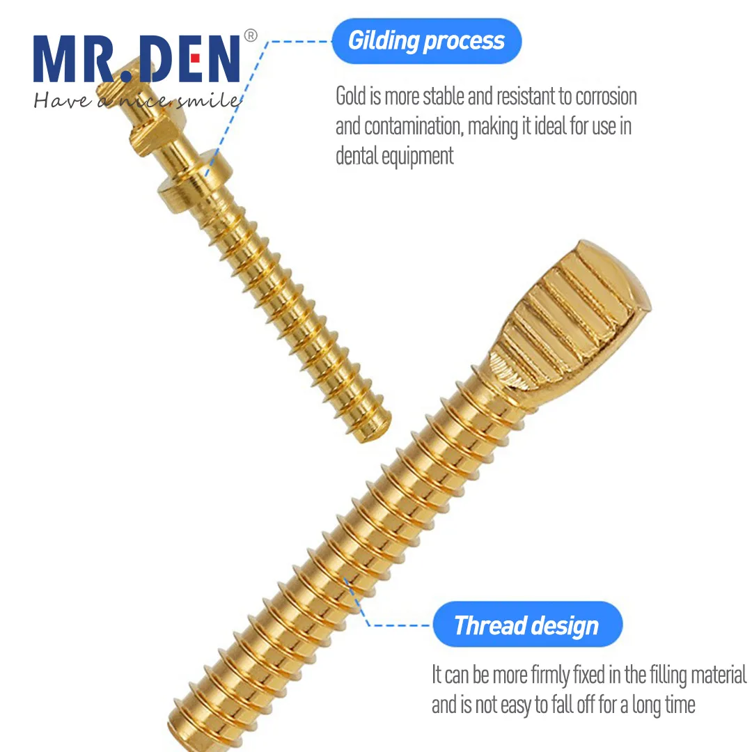 

Dental 24K Gold Plated Root Canal Nail Anterior and Posterior Bone Threaded Root Canal Stakes Metal Stakes Square Head Flat