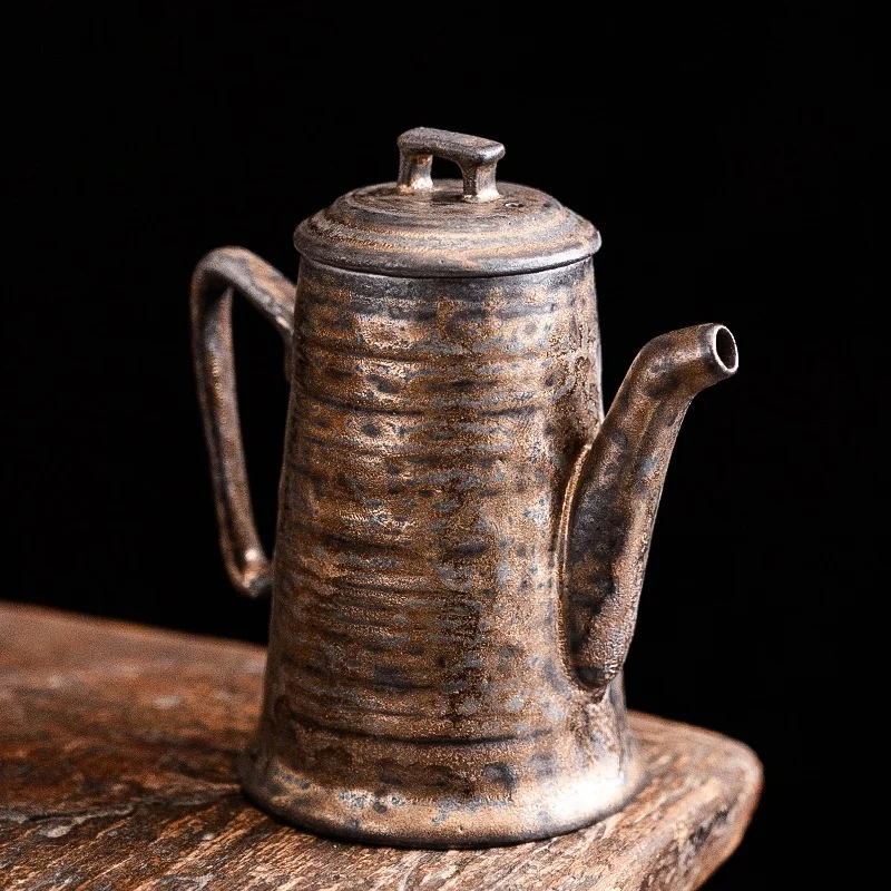 Old Rock Mud Rough Pottery Tea Pot Retro Black gold glazeTeapot Tea Kettle Tea Ceremony Tea Making Single Pot Tea Ceremony