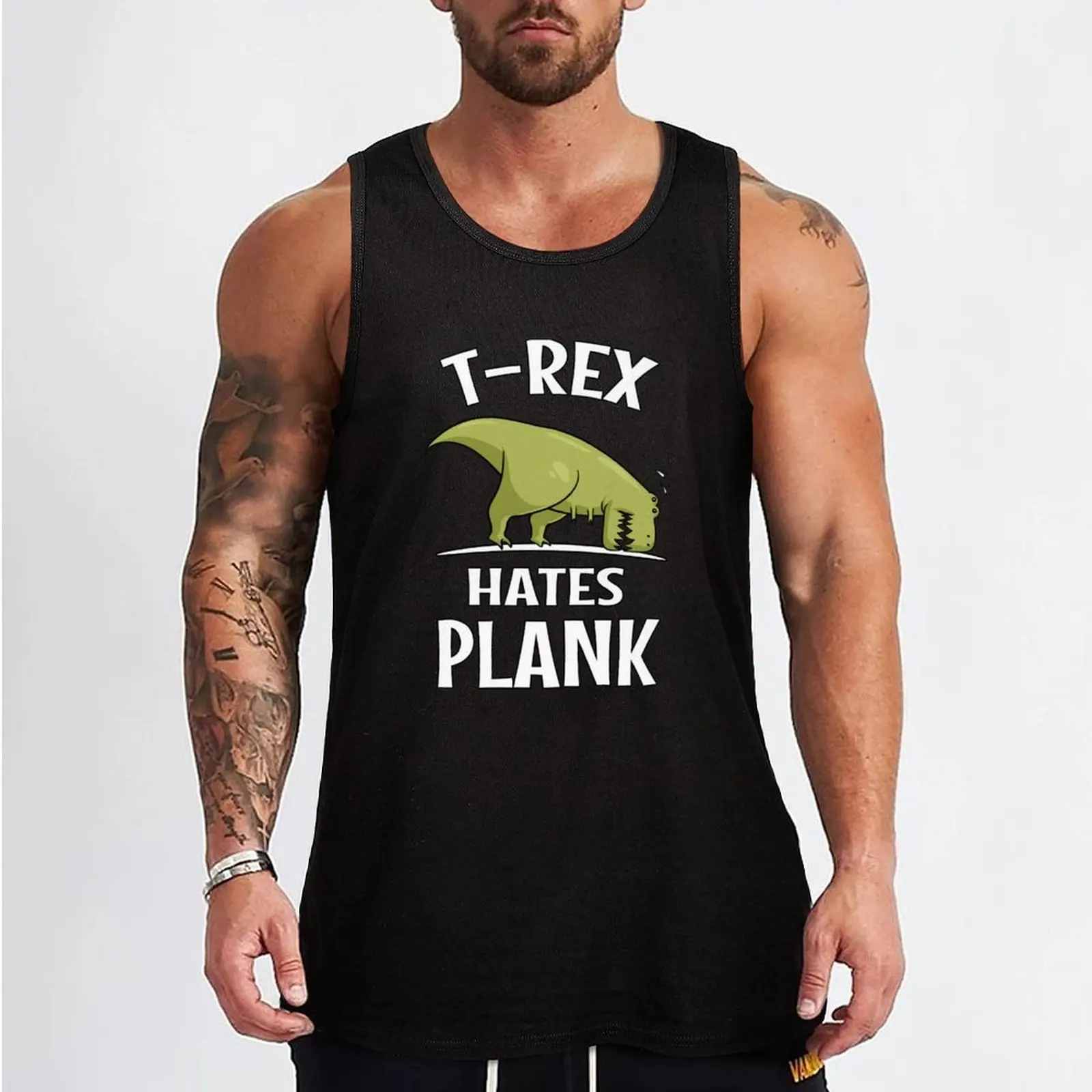 T-Rex Hates Plank Dinosaur Gym Workout Funny Tank Top clothing men Body man Vest male Sports shirt man