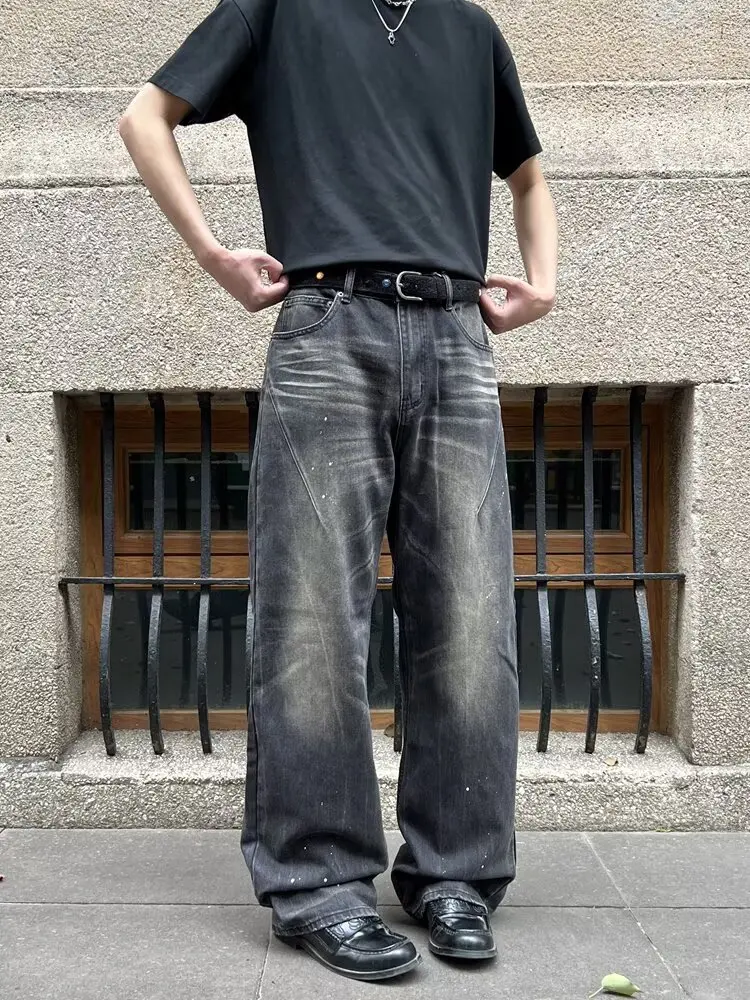 2025 Trashy Y2K 2000S Streetwear Tuschemalerei Baggy Jeans Hosen für Männer 90S Vintage Kleidung gerade alte Baumwolle Faltenhose – Detail 8