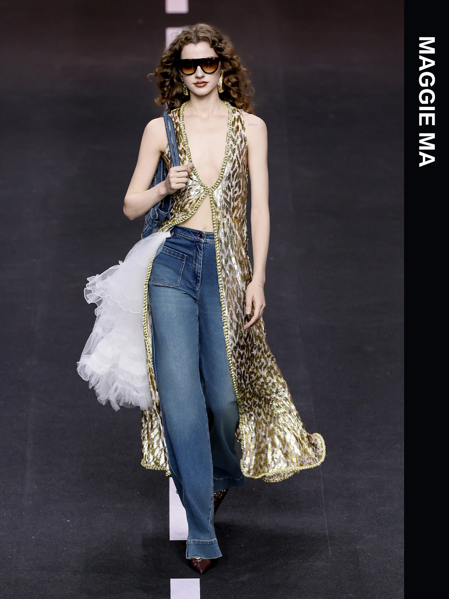 

High Waist Wide Leg Jeans Maggie Ma Retro Conceal Meat Slimming Women's Cotton Denim Pants Spring Season Ladies Fashion