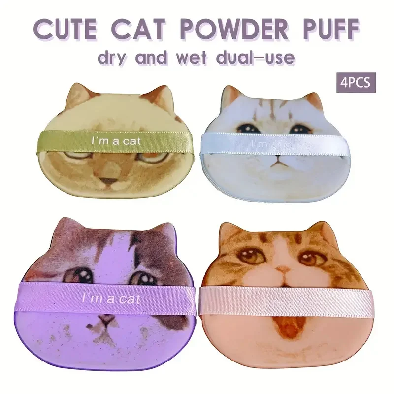 4pcs Cute Cat Makeup Puff Double Side Makeup Puff Soft Foundation Concealer Sponge Dry and Wet Dual-use Cosmetic Powder Puff