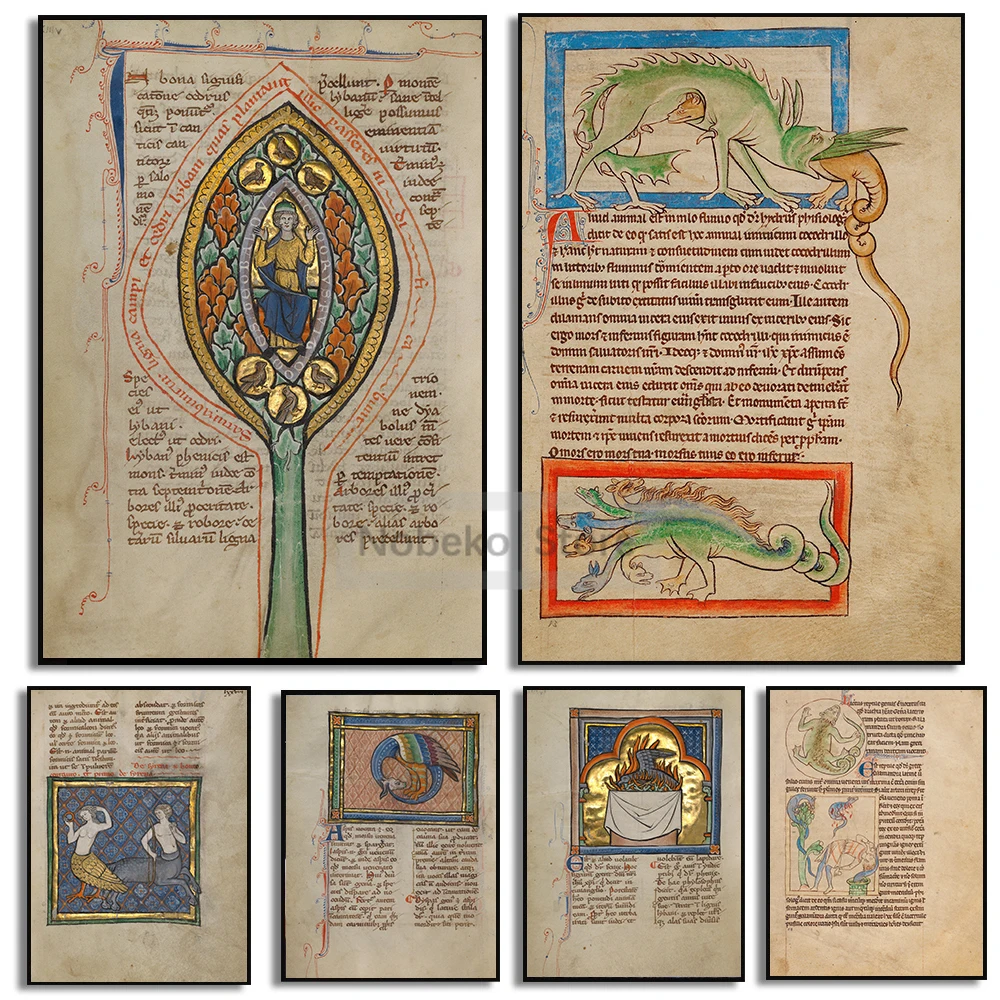 Northumberland Bestiary Posters Middle Ages Antique Prints Canvas Painting Wall Pictures Home Room England Mythology Decoration
