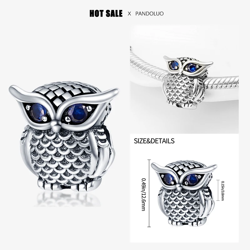 2024 Hot Sale Owl Pendant Beads Suitable for Original Bracelet Women Necklace Silver Pendant Beads Exquisite DIY Jewelry Gift