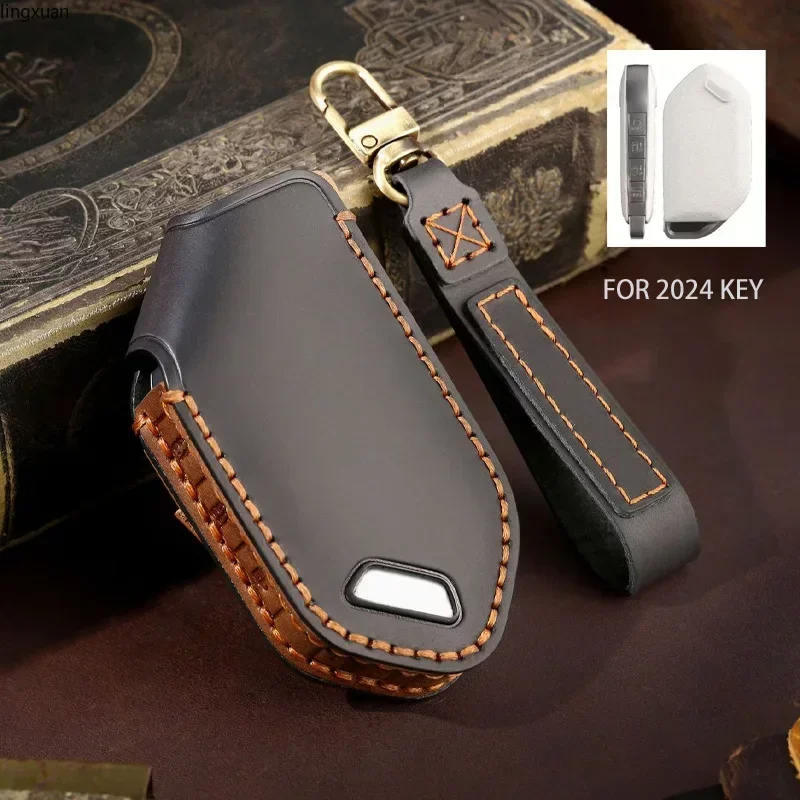 1pc 5/6/7/8 Bottons Leather Car Key Case Cover Keychain for 2024 Kia Carens Picanto GT Line Carnival K8 Rio Telluride