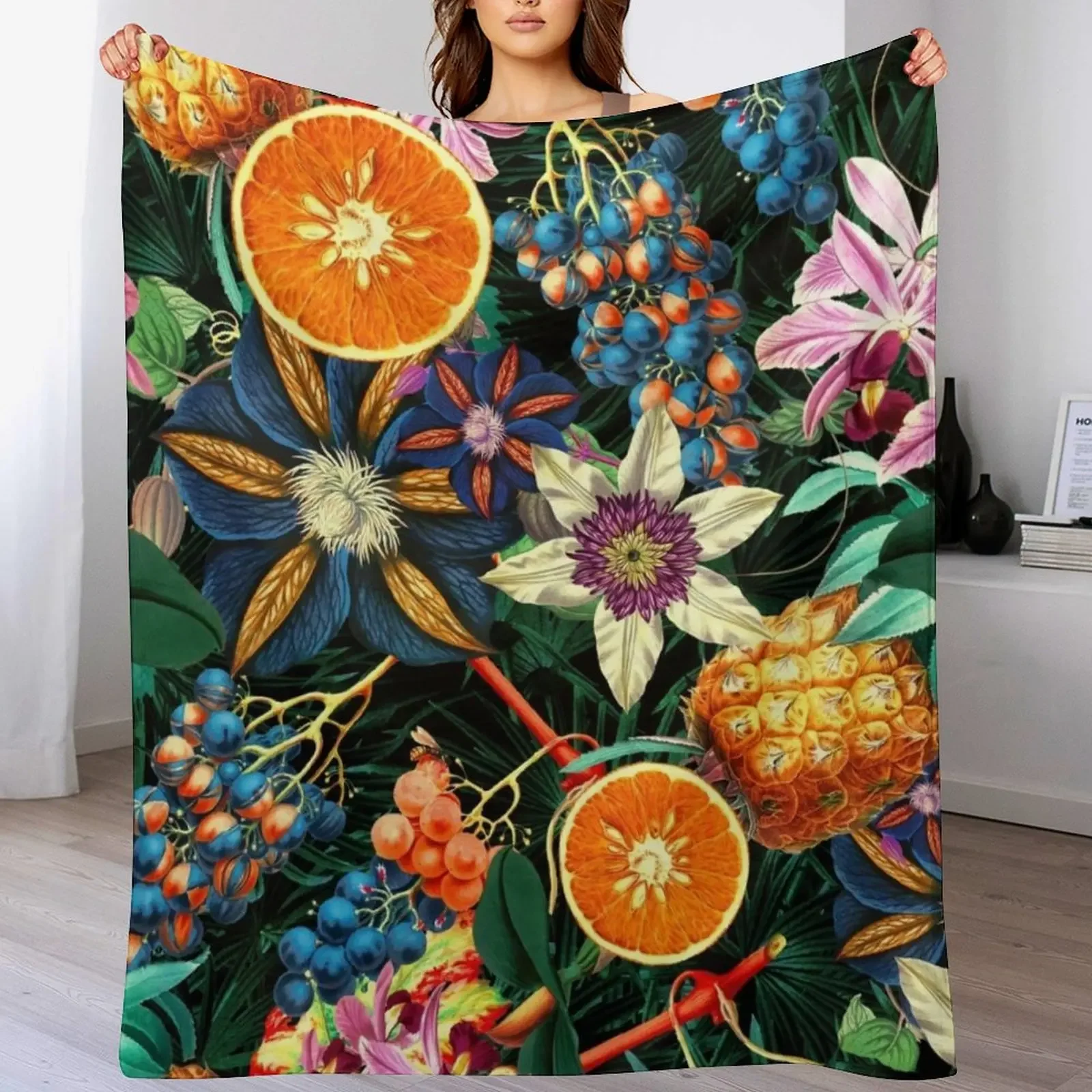 Tropical Orange Garden Throw Blanket Machine Washable Soft Warm Blanket