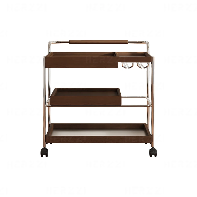 Stainless steel walnut pulley dining car living room side cabinet sofa side car