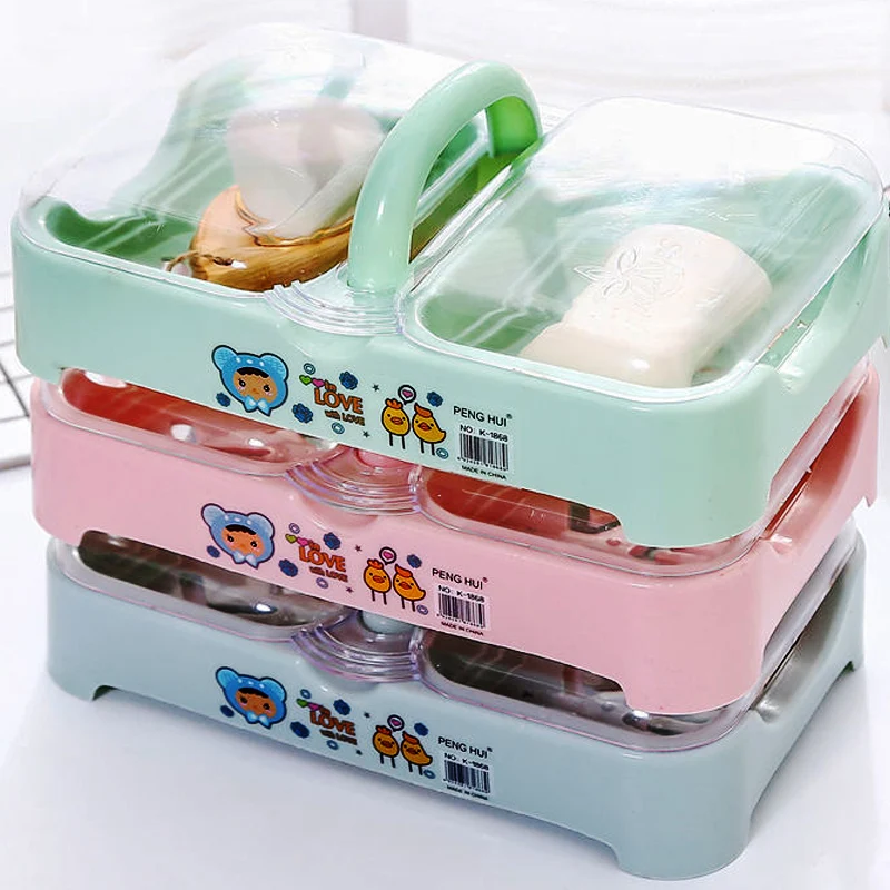 Soap Box Storage Racks Double Compartment Soap Boxes with Lid Portable Soap Drain Holders Container Home Bathroom Accessories