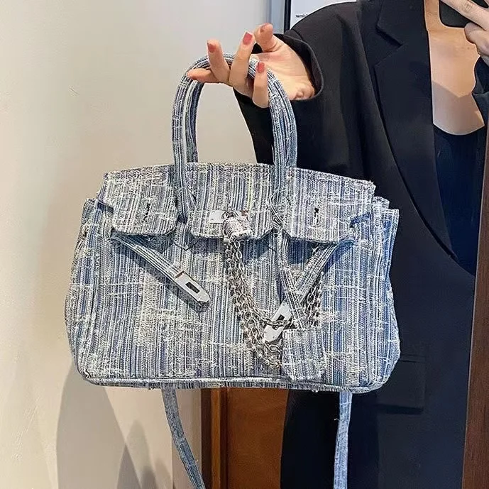 Messenger Bags For Ladies Large Capacity Crossbody BagsDenim Vintage Women\'s Handbag Fashion Popular Chains Square