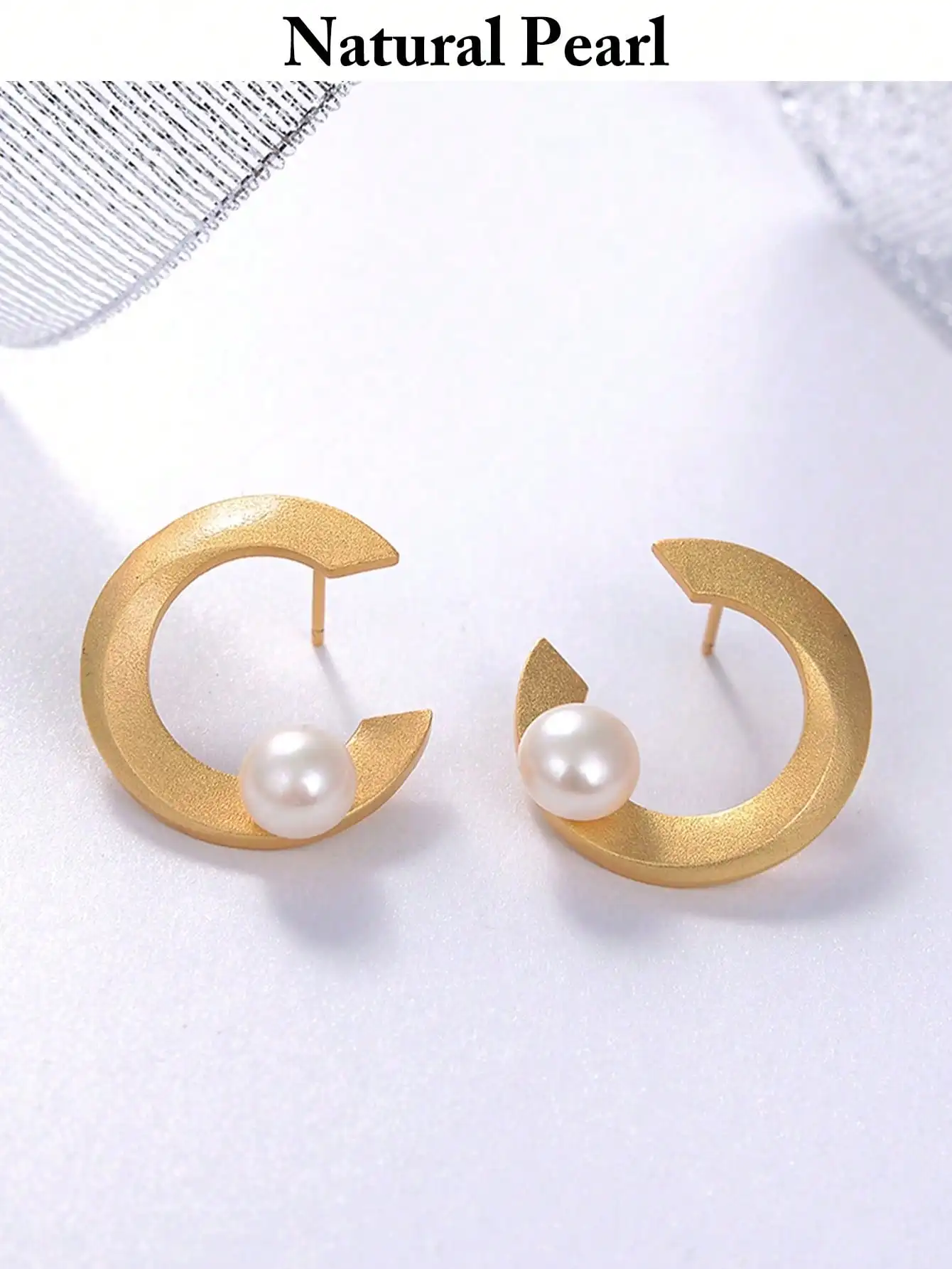 

925 Sterling Silver Natural Freshwater Cultured Pearl Stud Earrings for Women C Shape Hoop Earrings Elegant Daily Jewelry Gift