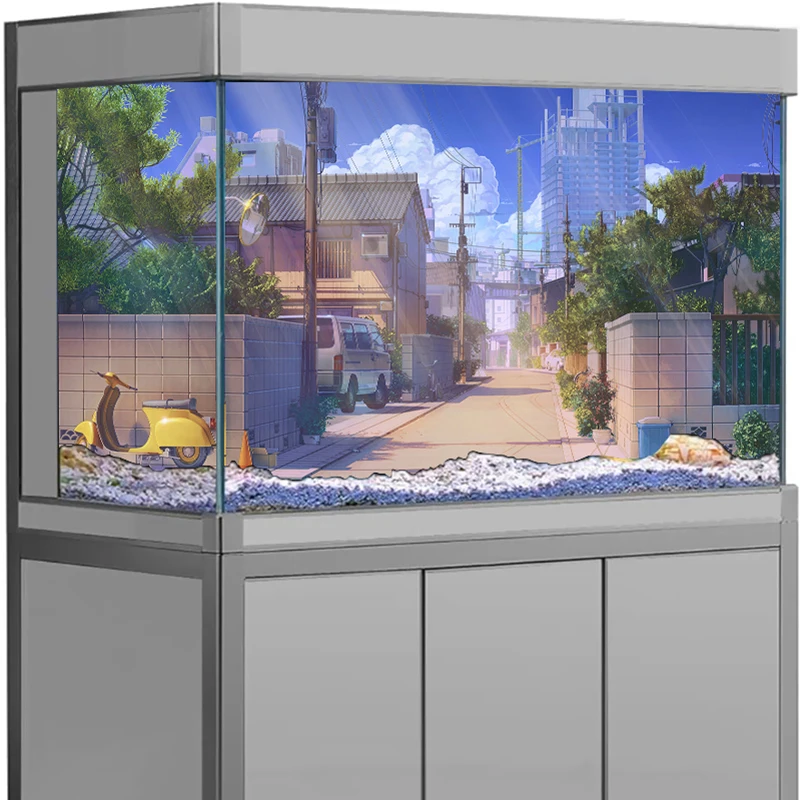 

PVC Double Side Aquarium Background Poster Decoration Fish Tank Japanese street alley Terrarium Fish Tank Decorations