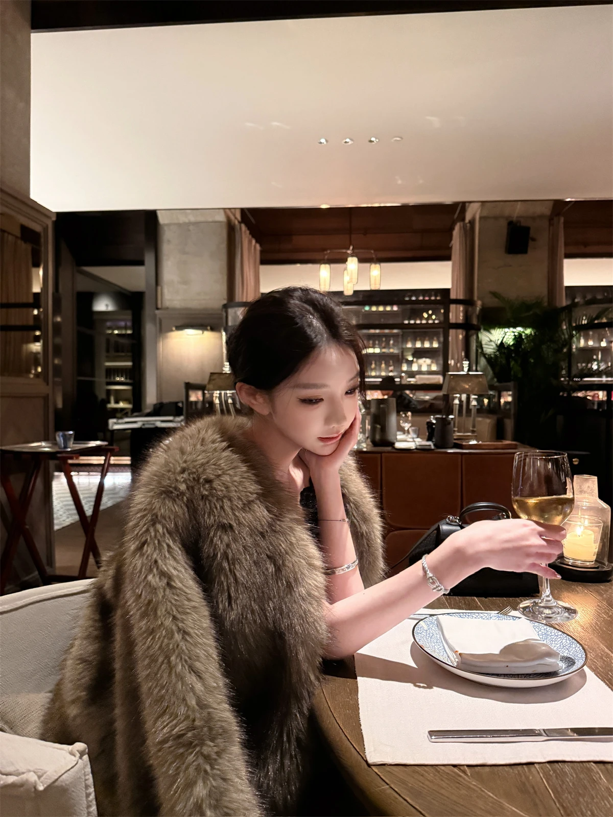 

Kikimy Fur Coat Women's Winter Jaet adient Spray Cr Environmental Protection Loose Fit Casual Sle No Hat