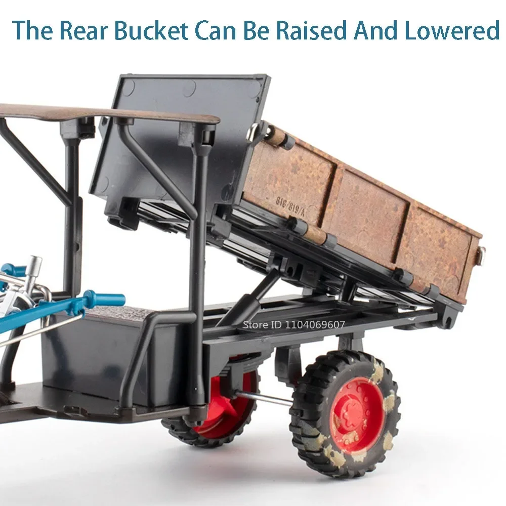 1:24 modelo de trator retrô em miniatura, brinquedos, liga fundida, veículos agrícolas, som, luz, pneus de borracha, modelos de ornamento, presentes para crianças