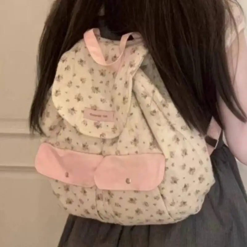 2025 Women Fashion New Casual Backpack Girls Sweet Kawaii Flower Schoolbags Y2k Aesthetic Chic All Match Backpacks For Students