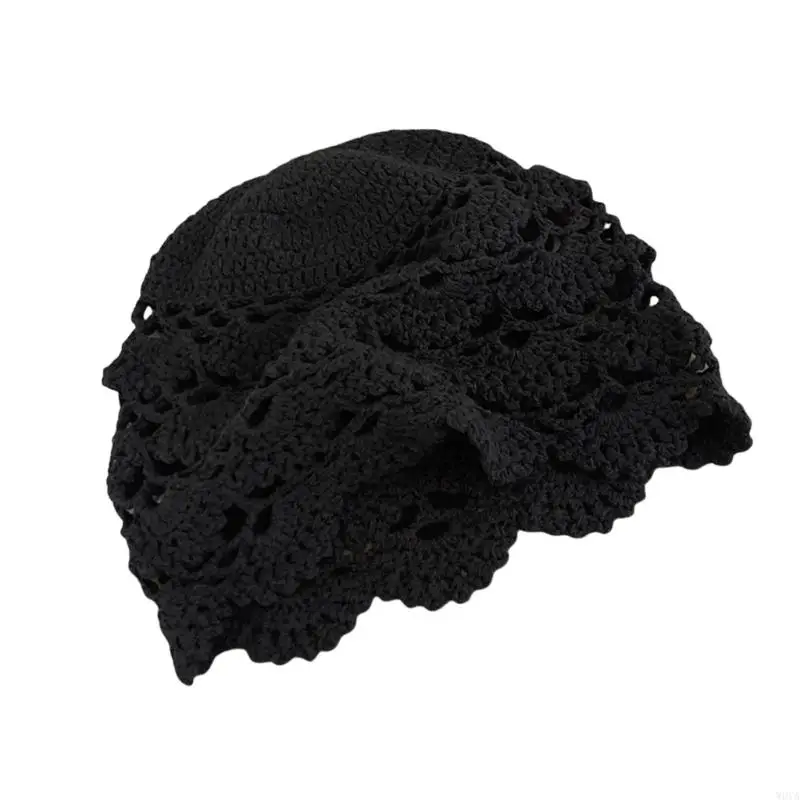 W0YA Handcrochet Flower Hat Female Elegant Beanies Hat  Shopping Photography Skull Caps Girl Headwear Hollowout Vacation Hat