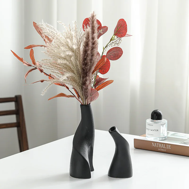 

1 Set Black White Ceramic Vase Modern Minimalism Irregular Double Flower Pot Nordic Home Living Room Decoration Ornament Ваза