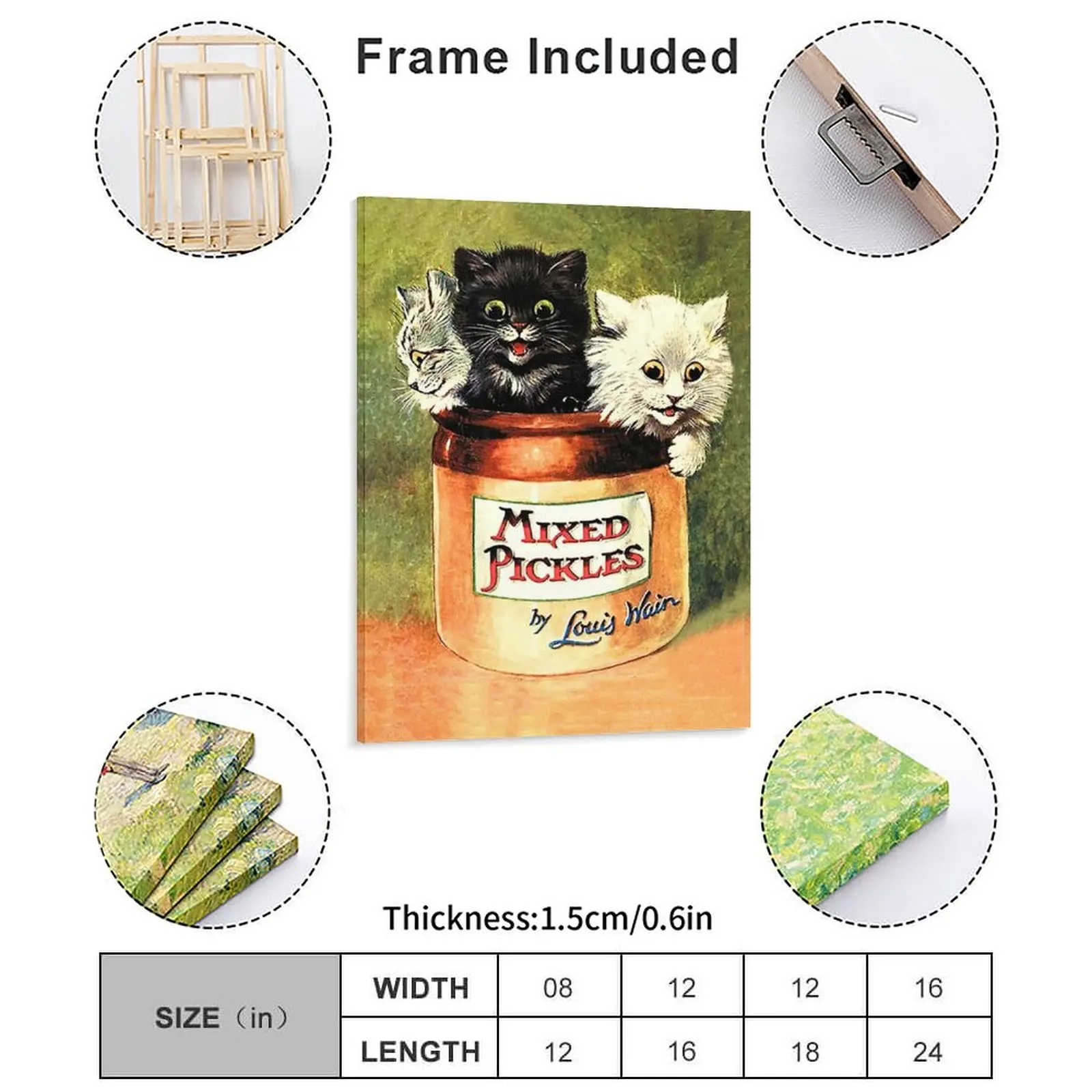 Funny Kittens Mixed Pickles Louis Wain Cats Canvas Painting Retro Kitchen Classic Customized Framed Wall Paintings