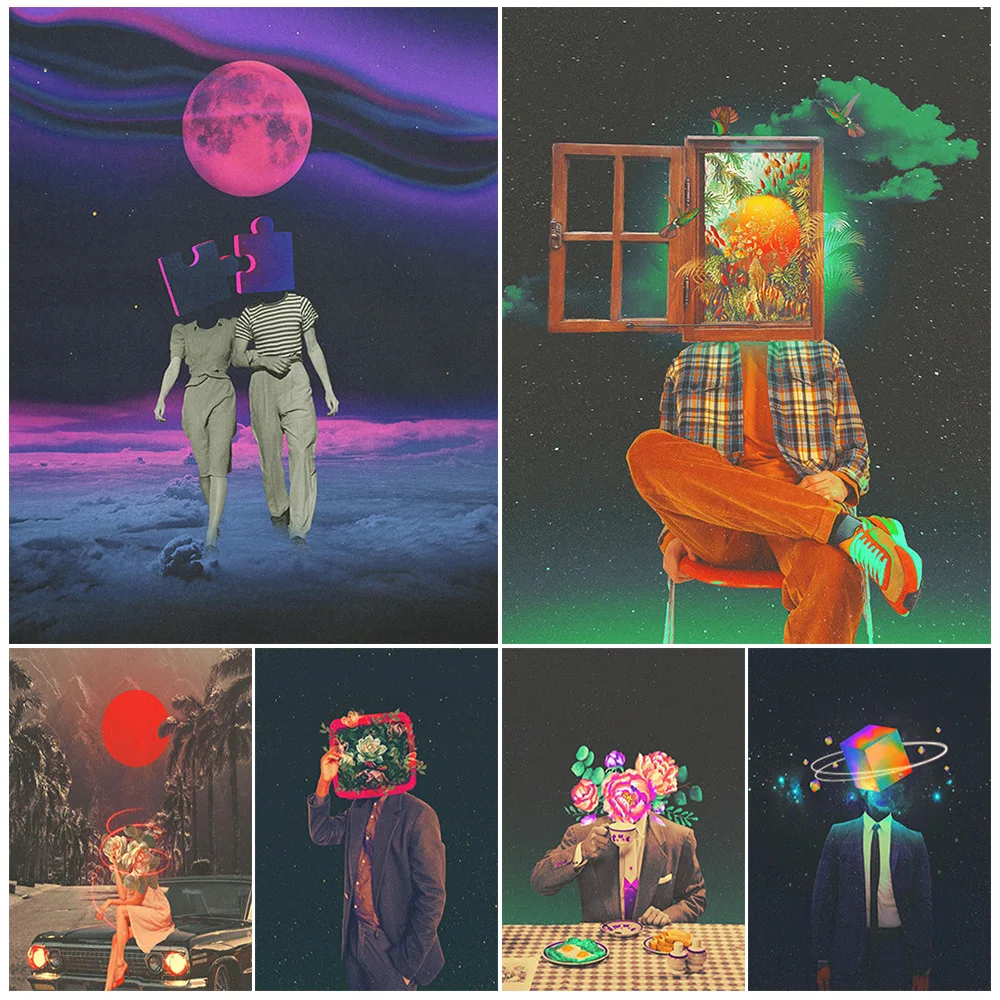 

Planet Surreal Fantasy Collage Vintage Wall Art Canvas Painting Wonderful Fantasy Modern Art Poster And Print Home Decoration