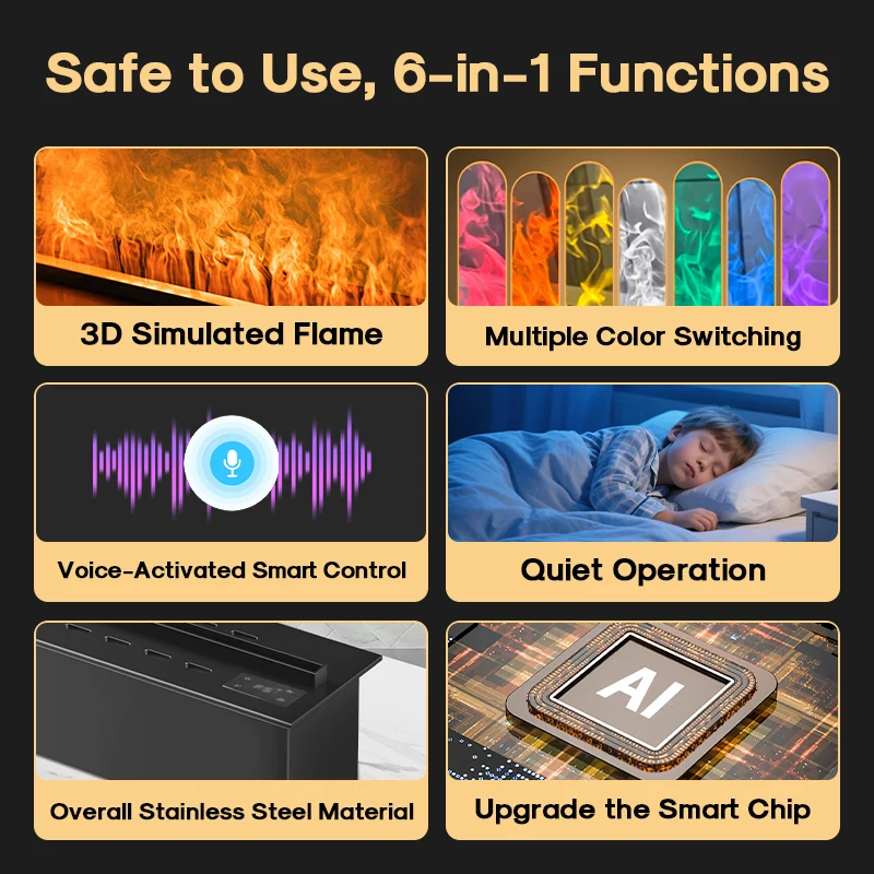 2026 New Model High Quality Water Vapor Steam Electric Fireplace 3D Atomization Remote/APP Control Electric Fireplace