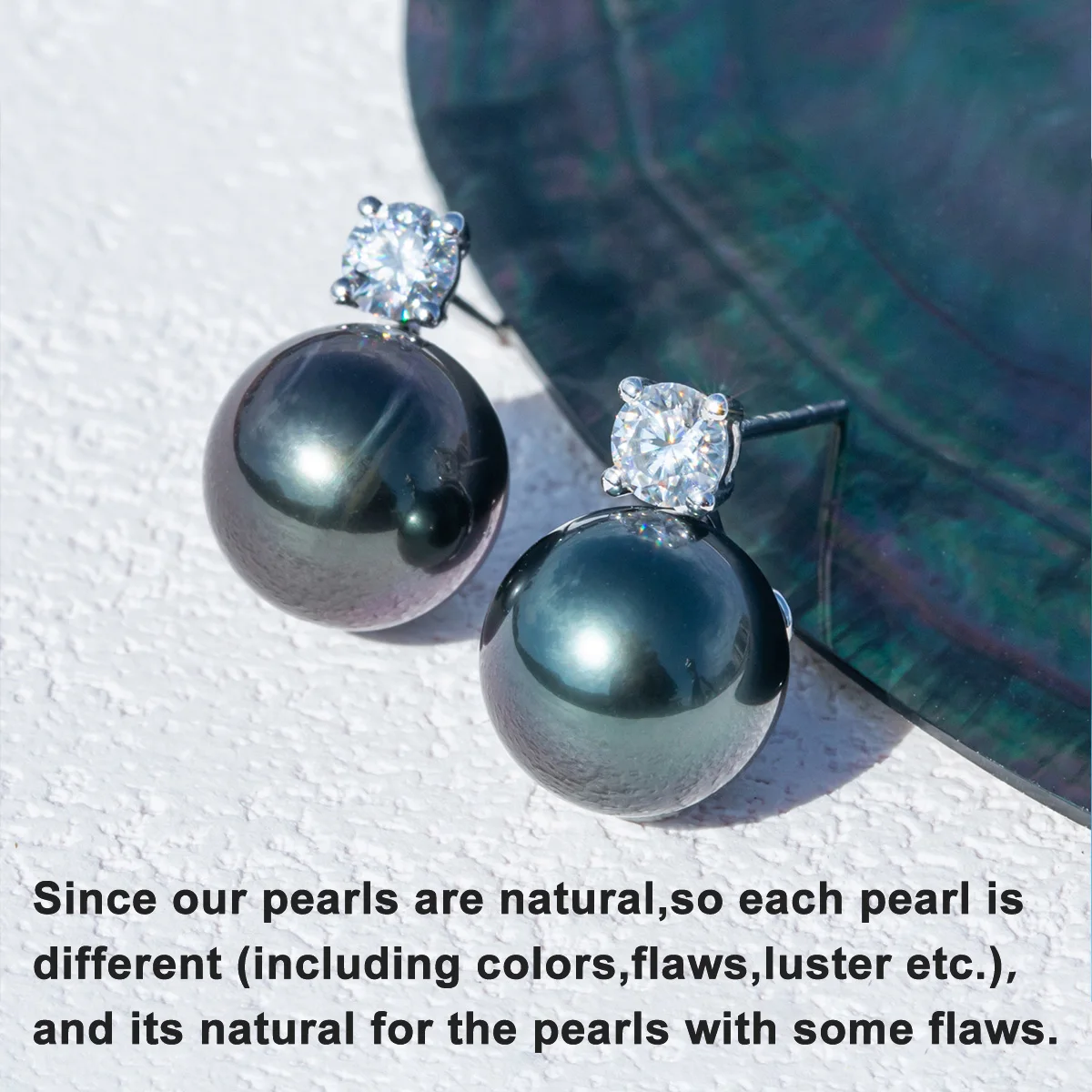 AnuJewel 10K White Gold 10-11mm High Luster Natural Tahitian Black Pearl Moissanite Diamond Earrings Fine Jewelry Wholesale