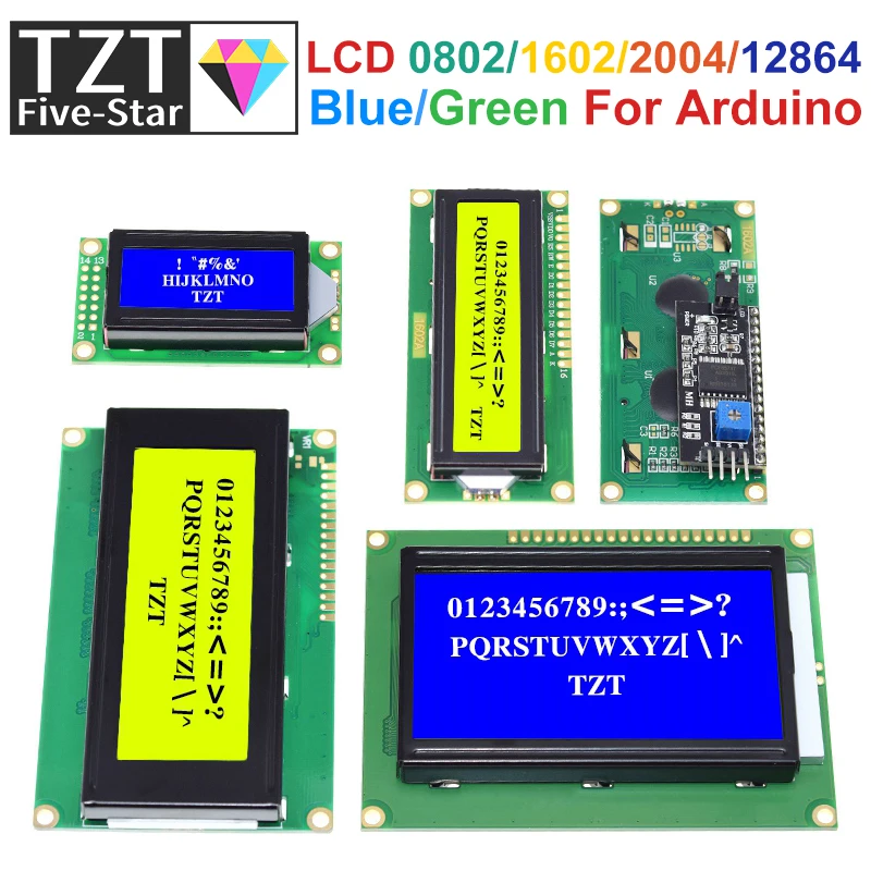 

LCD Module Blue Green Screen For Arduino 0802 1602 2004 12864 LCD Character UNO R3 Mega2560 Display PCF8574T IIC I2C Interface