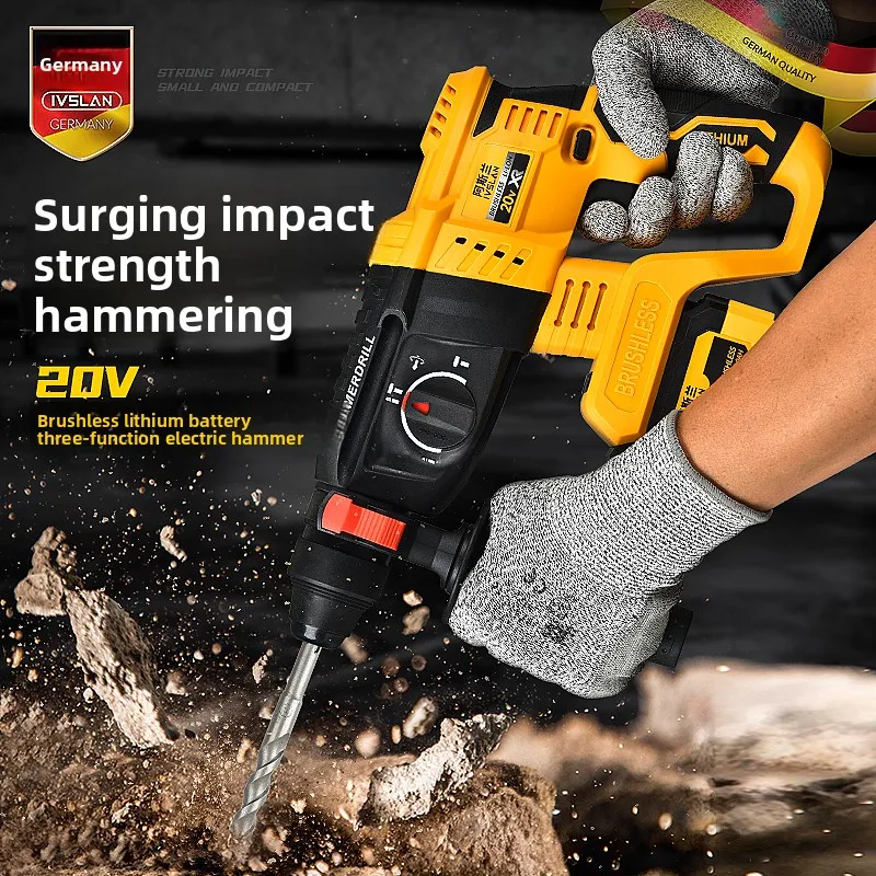 100V/220V Brushless Cordless Hammer Drill 3 in 1 Powerful Concrete Lithium Electric Hammer Pick QCD