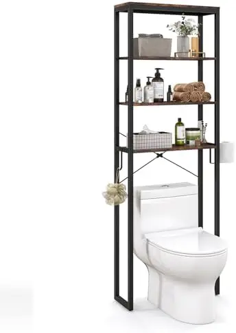 

Over The Toilet Rack, 70 Inch Tall Bathroom Space Saver w/Metal Frame, Anti-Tipping Devices & Adjustable Feet Pads, Freesta