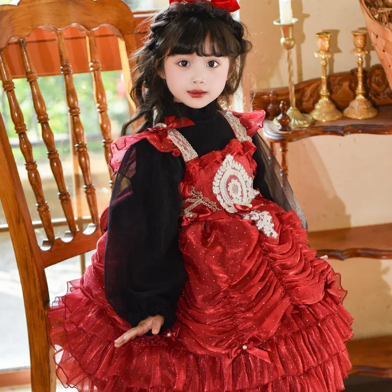 Ins Handmade New Girls' Autumn and Winter New Year's Dress Lolita Bell Princess Dress Children's New High-end Party Dress