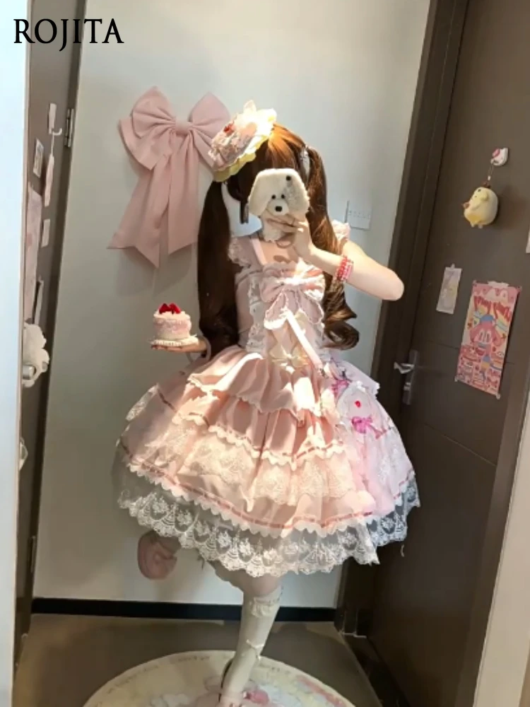 

Sweet Soft Girl Lolita Ballet Style Gorgeous JSK Dress Women 2025 Summer New Birthday Date Pink Dress Flying Sleeve Dresses