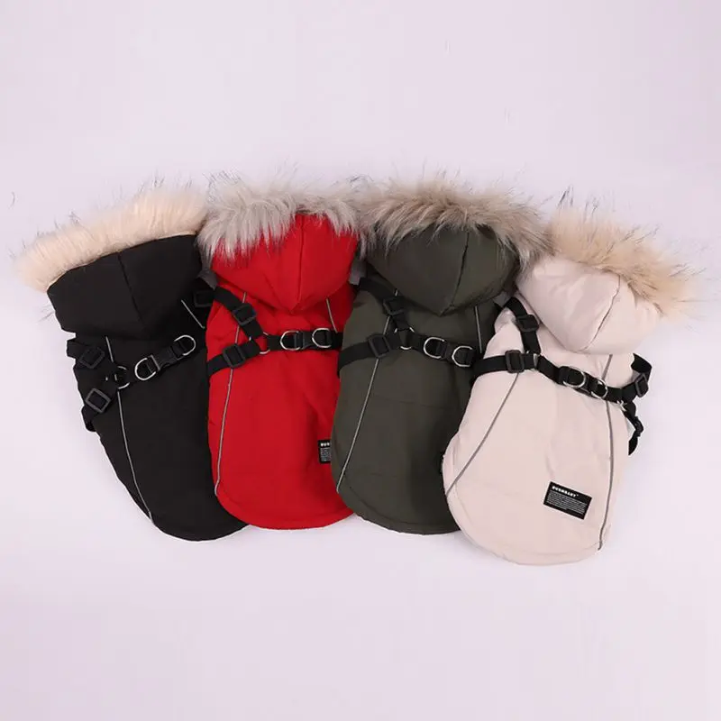 Winter Dog Clothes Pet Dog Jacket With Harness Puppy Pet Dog Coat For Small Medium Dog Thicken Warm Chihuahua Yorkies Hoodie