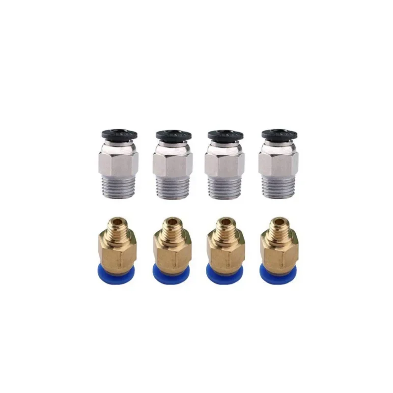 Produktbild von 10 Stück PC4-M10 Pneumatik-Schnellstecker – Messing, Vernickelt, Für 4-mm-PTFE-Schlauch, M10-Gewinde – Ideal Für 3D-Drucker Und Druckluftanlagen
