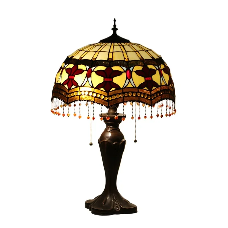 Tiffany Lamp Retro Desk Lamp 16 Inch Pull Wire European Study Bar Living Room Wedding Room Bedroom Bedside Lamp