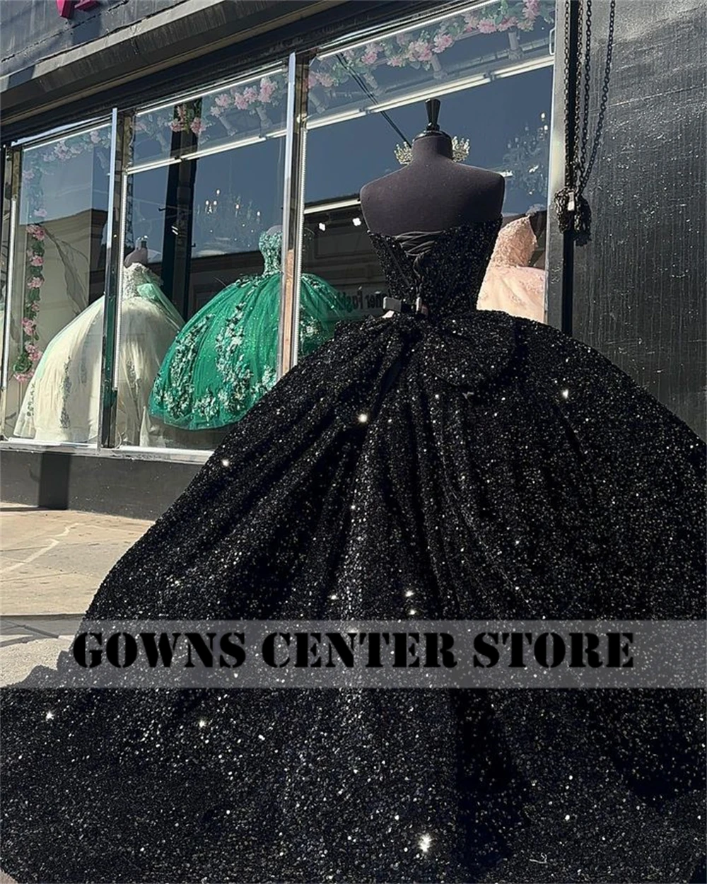 Black Sequin Corset Quinceanera Dresses With Bow Sweetheart Shinning Sweet 16 Dresses Ball Gown Birthday Gowns vestidos de 15