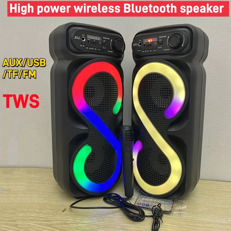 80W Dual 4-inch Wireless RGB Bluetooth Speaker Outdoor Square Dance Audio Karaoke Partybox Colorful LED Light Subwoofer