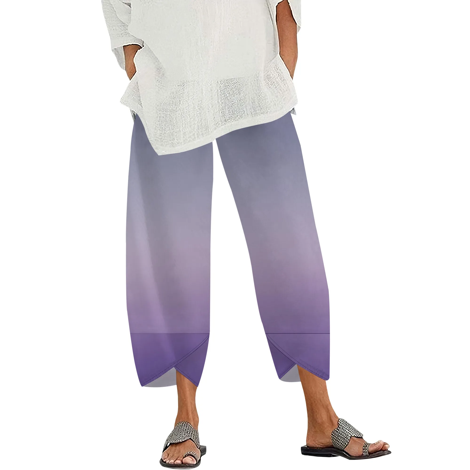 

Women Ocean Art Printed Baggy Cropped Wide Leg Pallazzo Trousers Pants for Beach