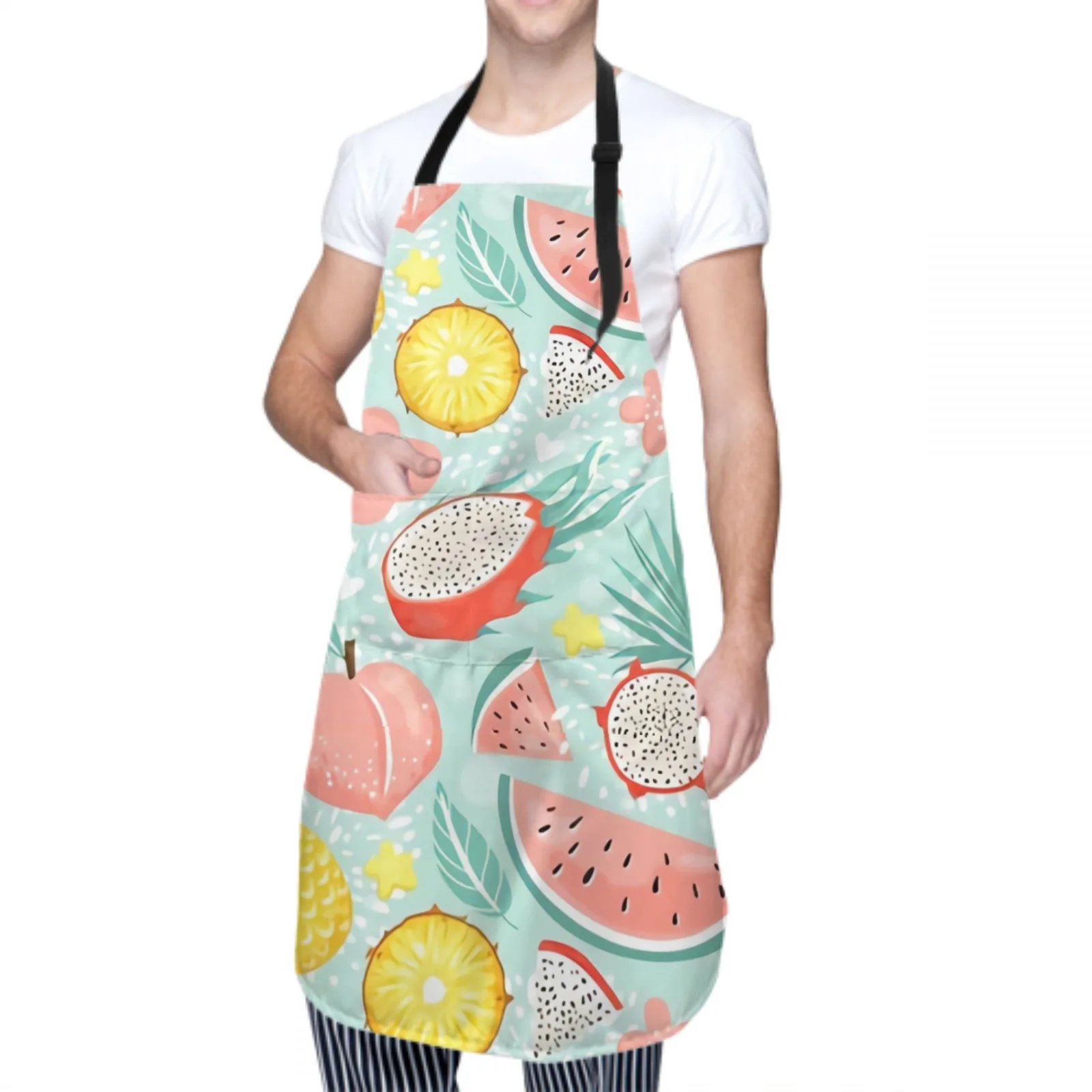 Colorful Waterproof Apron with 2 Pockets Kitchen Chef Apron Cherry Apron for Hair Brushing Cooking Baking Painting Gardening