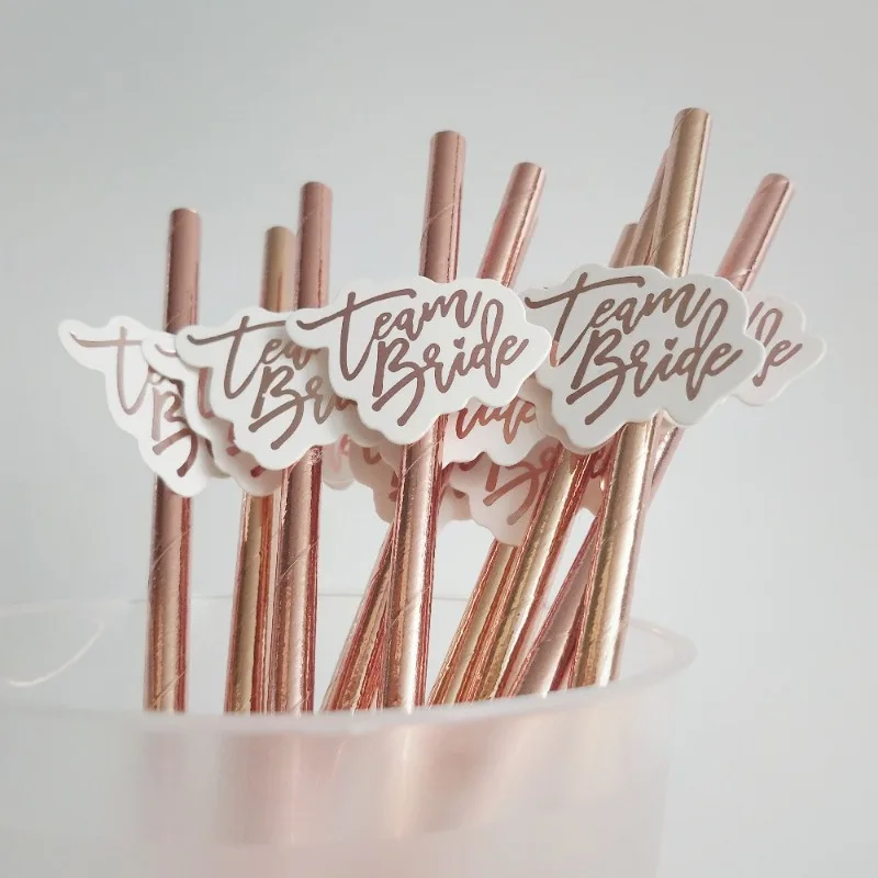 10pcs team bride Rose Gold Straw for Wedding Decoration Drinking Paper Straws To Be Hen Tableware Bachelor Party Bridal Decor