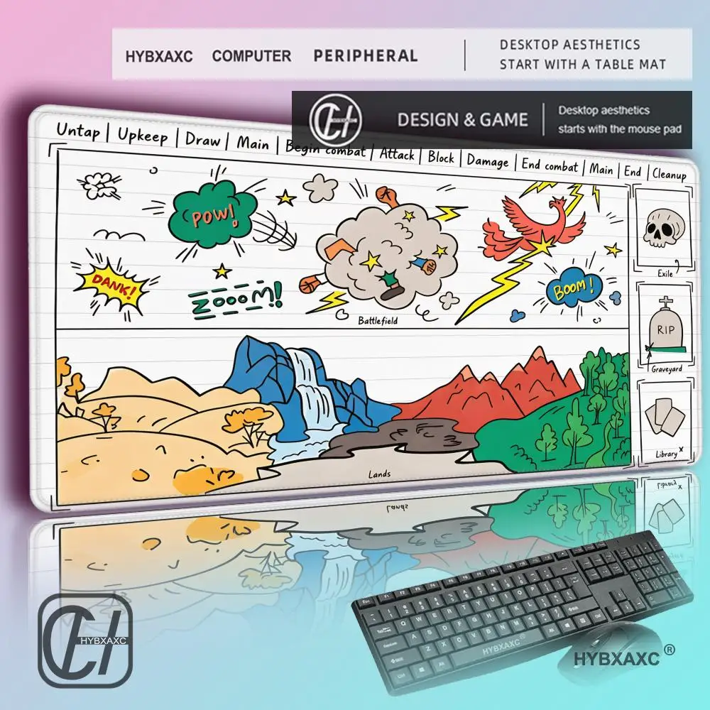 

HYBXAXC Cartoon Doodle Magic Party Game Mat Durable Rubber for MTG&TCG Games Zone Mouse Pad Offices Desk Mats Friendly Design
