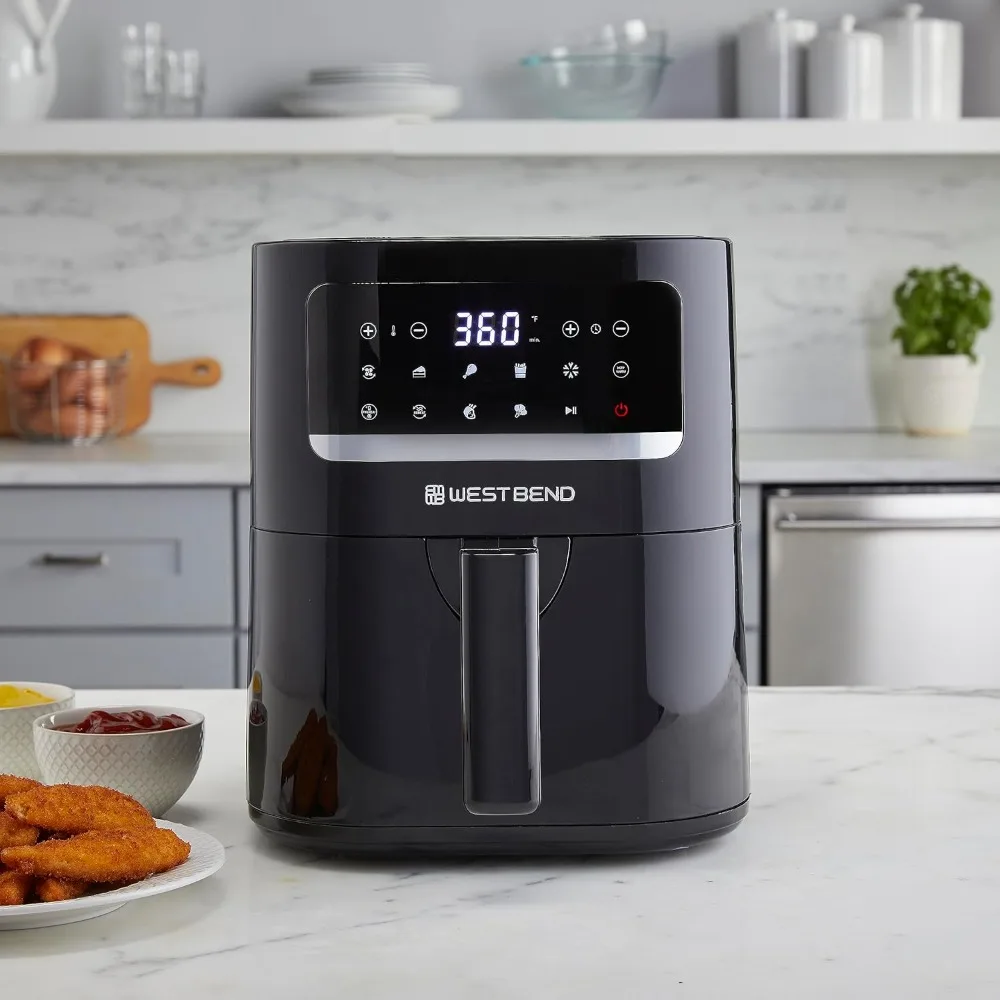 Kompakte Heißluftfritteuse mit 5 Quart Fassungsvermögen, digitaler Steuerung und 10 Kochvoreinstellungen, antihaftbeschichteter Frittierkorb, 1500 Watt, Schwarz