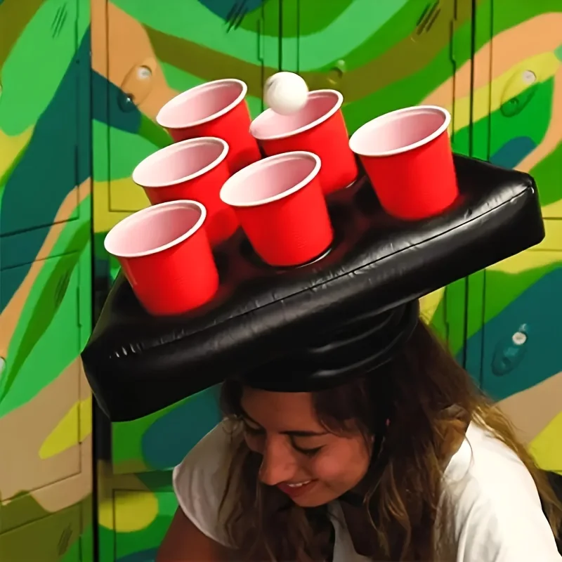 Inflatable Triangle Hat for Ping Pong Toss Game Fun Tossing Props Inflatable Beer Soda Drink Cup Holder Exciting Party Toys view 4