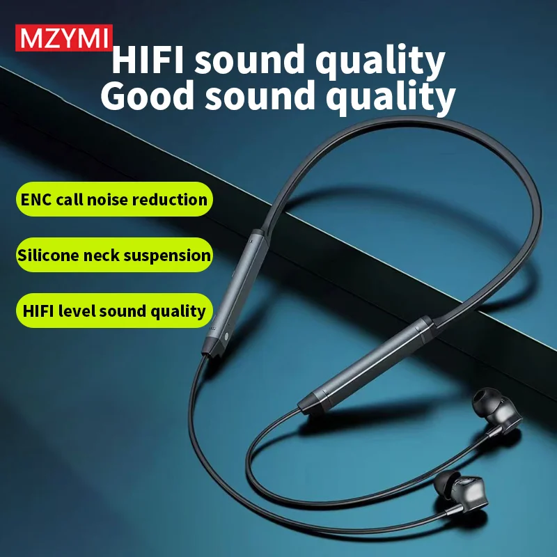 MZYMI BS09 Wireless Earbuds Neckband Bluetooth5.3 Earphone ENC Noise Cancelling Headphones Stereo Waterproof with Mic