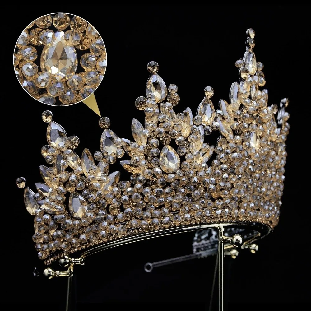 

Luxury Oversized Baroque Crown Electroplated Cake Decorations Queen Princess Tiara Hair Jewelry Headpieces Crystal Cake Topper