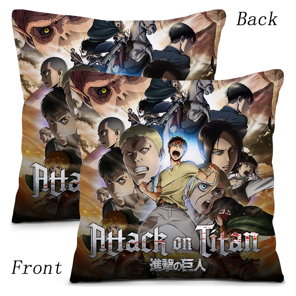 Anime A-Attack On TitanS fodere per cuscini Cartoon Sofa decorativo casa stampa fronte-retro breve peluche carino fodera per cuscino