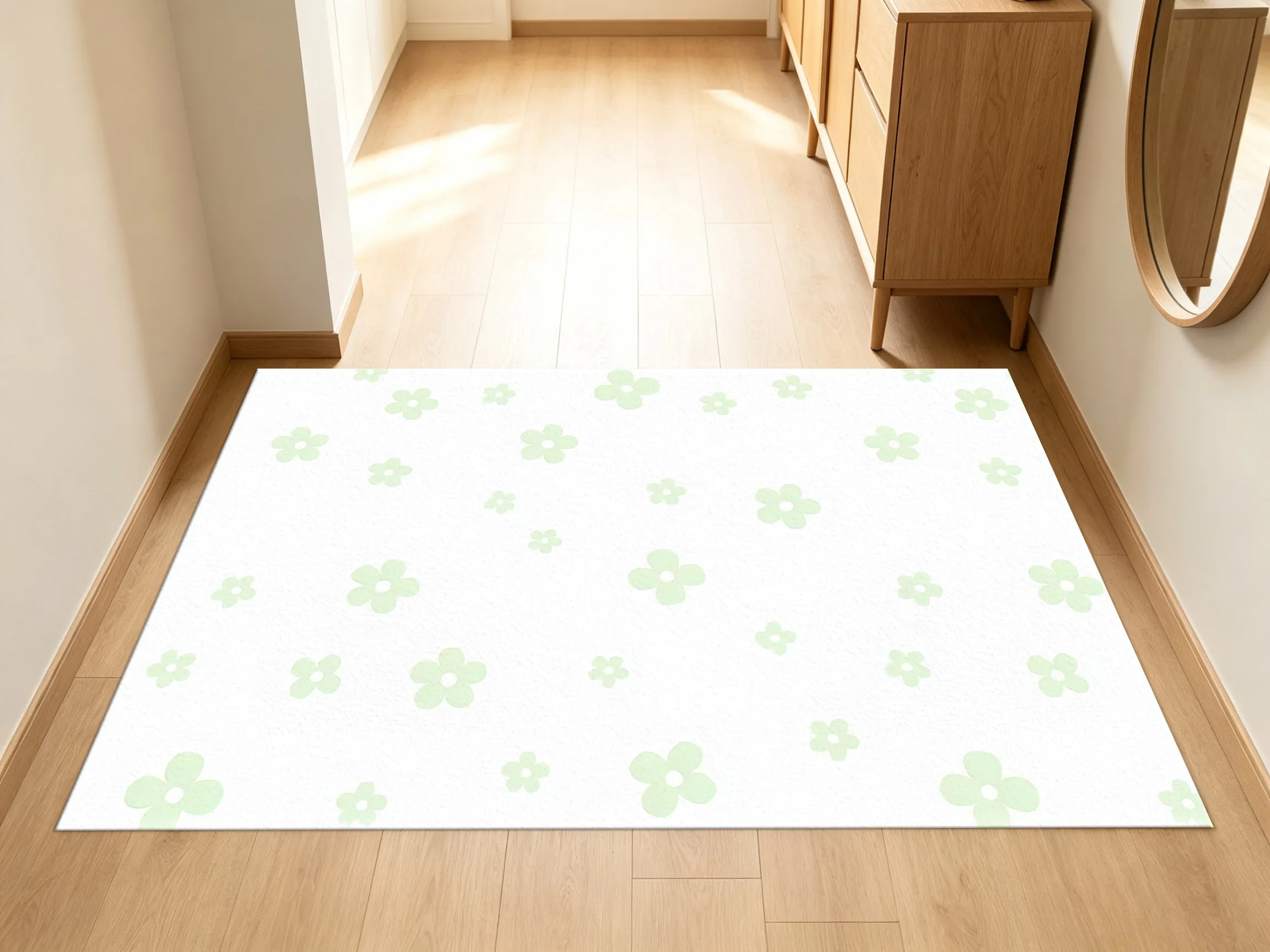 Light Green Floral Velvet Rug, Fresh Spring Decor for Bedroom, Living Room & Children's Room, Soft & Cozy