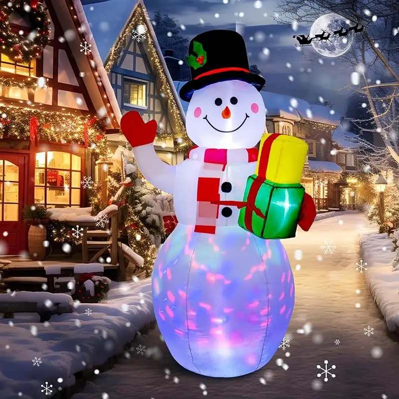 Bonhomme de neige gonflable de noël de 1.8m, décor soufflé par air avec lumière LED, ornements de porte de jardin de cour extérieure de noël, accessoires de fête