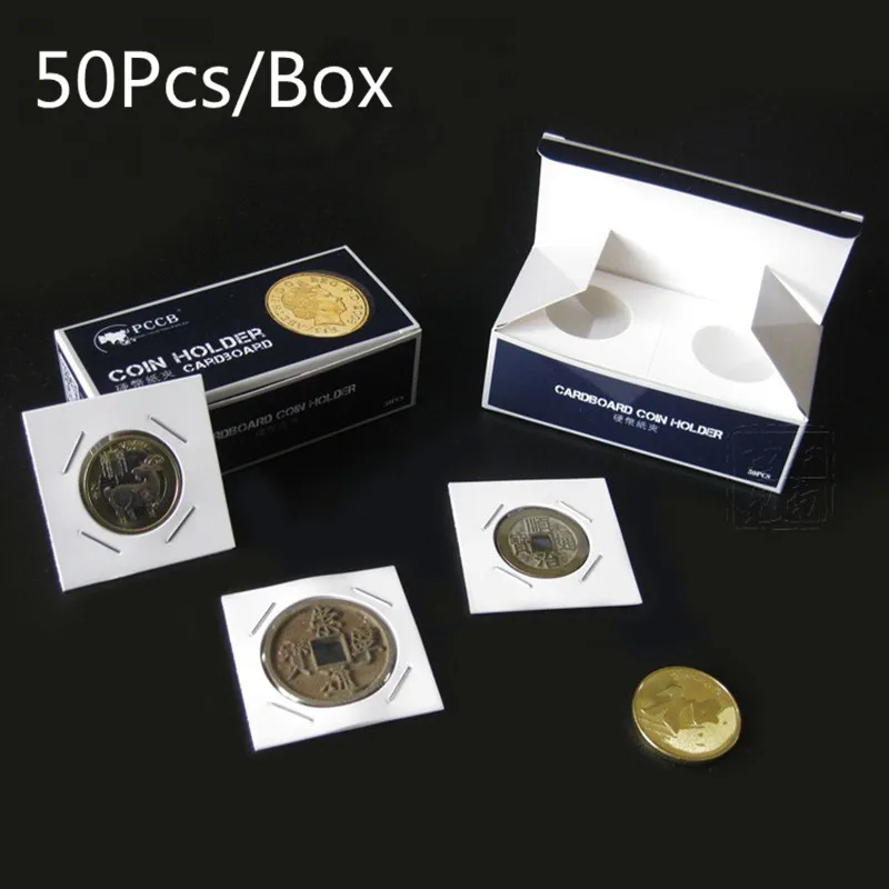 New Hot Square Coin Holders Coin Album Collection Paper Flip Cardboard Case Storage Stamp Holder Cover 50PCS 17.5mm-40mm