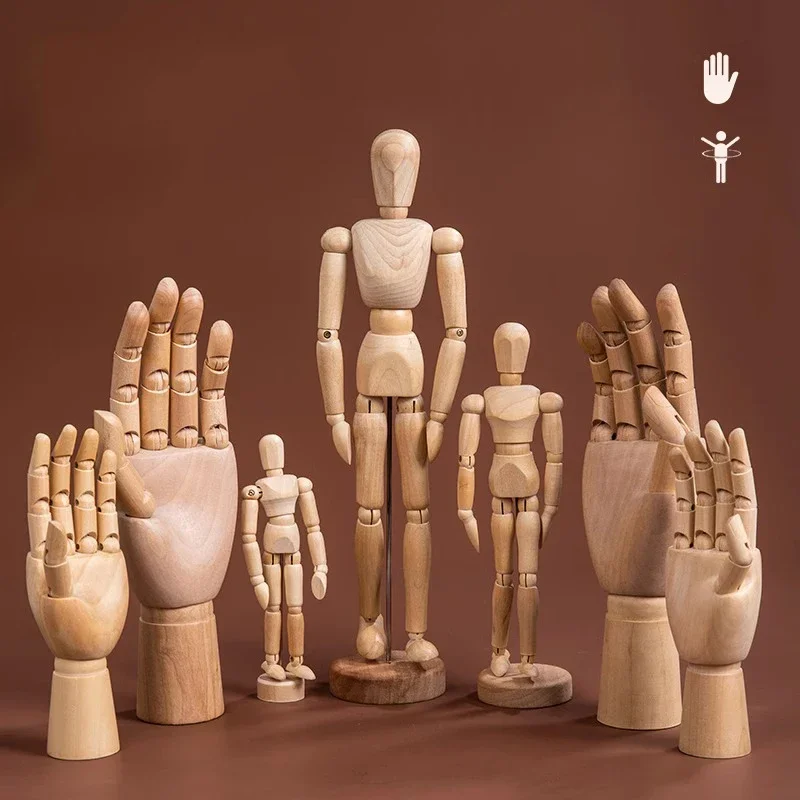 Wooden Hand Figurines Rotatable Joint Hand Model Drawing Sketch Mannequin Miniatures Office Home Decor Artist Model Jointed Doll