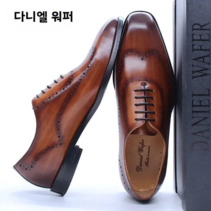 Men Oxford Brogue Genuine Leather Shoes Black Brown Classic Style Wing Tip Lace up Formal Shoes Wedding Office Dress Shoes Men