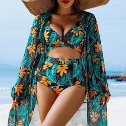2026 Sexy Print Female High Waist Swimsuits Women's Bikinis Three-Piece Swimwear Beach Swimming Wear Bathing Suits Pool Bather