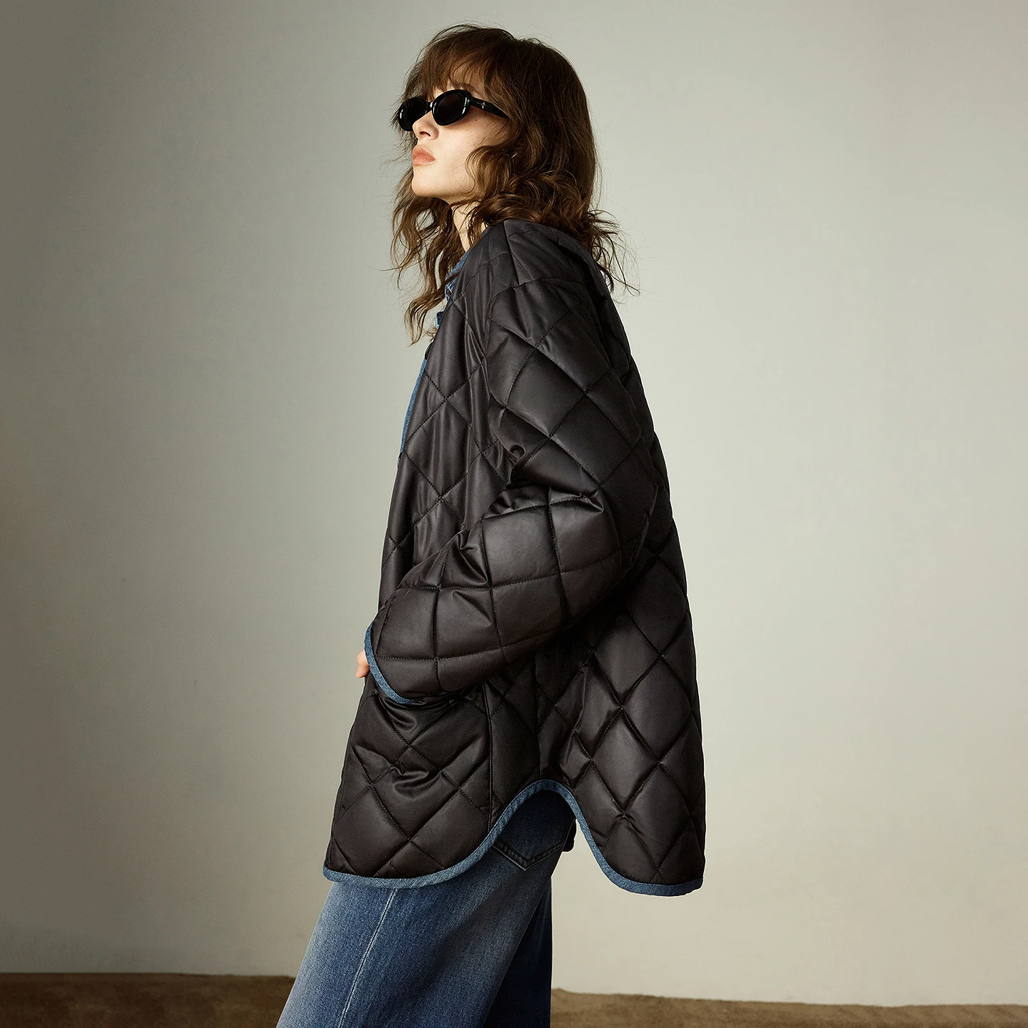 TOYOUTH معطف نسائي من القطن 2025 شتاء جديد بأسعار معقولة فاخر لامع سروال قصير مرقع عتيق Argyle الياقة المستديرة ملابس خارجية